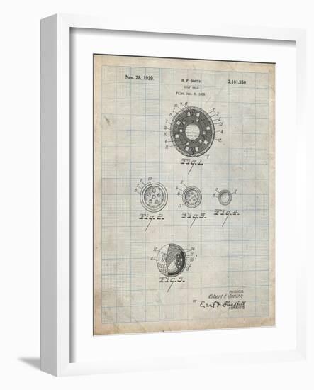 PP168- Antique Grid Parchment Golf Ball Uniformity Patent Poster-Cole Borders-Framed Giclee Print