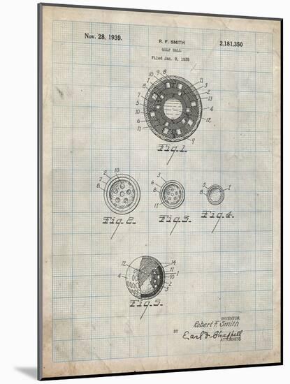 PP168- Antique Grid Parchment Golf Ball Uniformity Patent Poster-Cole Borders-Mounted Giclee Print