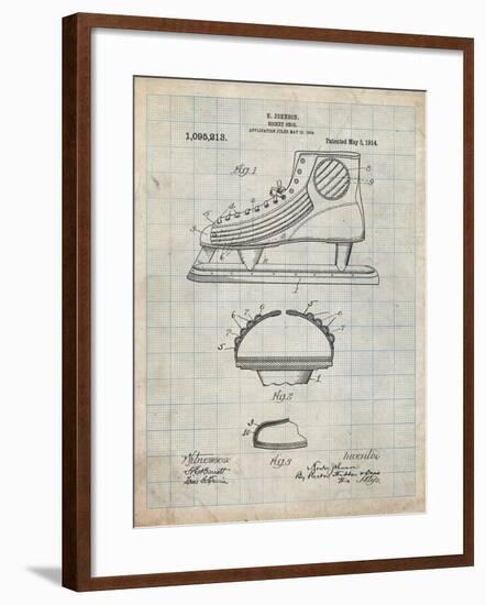 PP169- Antique Grid Parchment Hockey Skate Patent Poster-Cole Borders-Framed Giclee Print