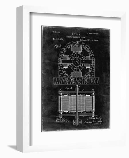 PP173- Black Grunge Tesla Electro Motor Patent Poster-Cole Borders-Framed Giclee Print