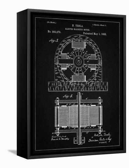 PP173- Vintage Black Tesla Electro Motor Patent Poster-Cole Borders-Framed Stretched Canvas