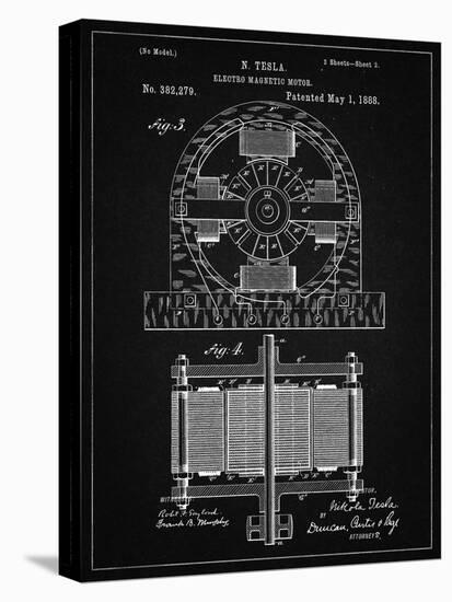 PP173- Vintage Black Tesla Electro Motor Patent Poster-Cole Borders-Stretched Canvas
