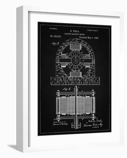 PP173- Vintage Black Tesla Electro Motor Patent Poster-Cole Borders-Framed Giclee Print