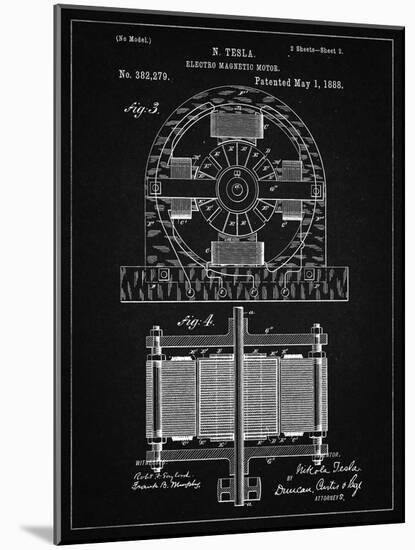 PP173- Vintage Black Tesla Electro Motor Patent Poster-Cole Borders-Mounted Giclee Print