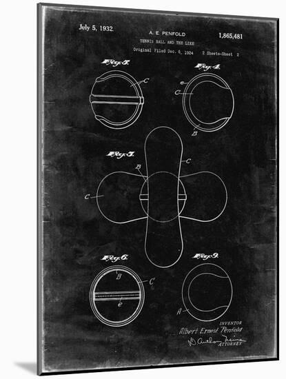 PP182- Black Grunge Tennis Ball 1932 Patent Poster-Cole Borders-Mounted Giclee Print