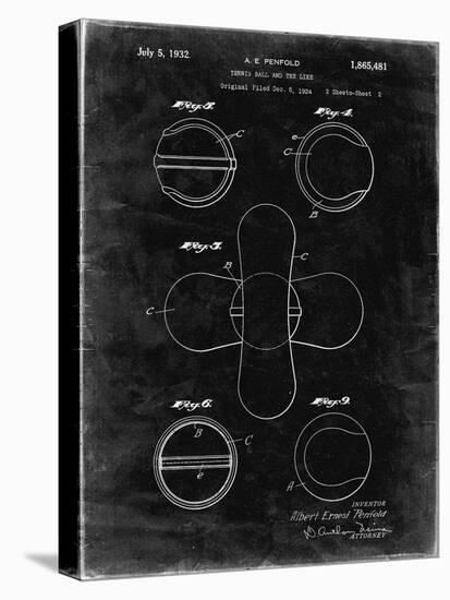 PP182- Black Grunge Tennis Ball 1932 Patent Poster-Cole Borders-Stretched Canvas