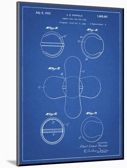 PP182- Blueprint Tennis Ball 1932 Patent Poster-Cole Borders-Mounted Giclee Print