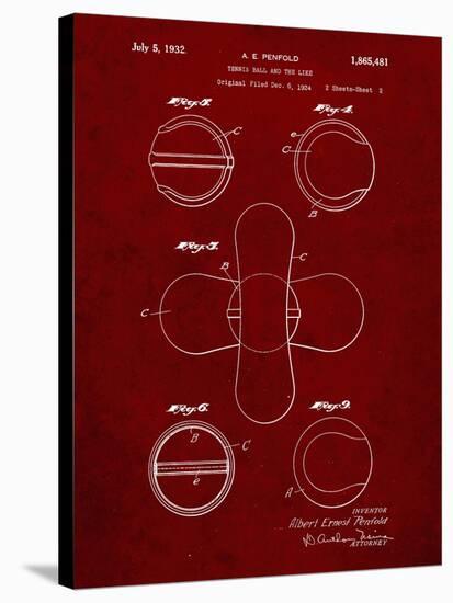 PP182- Burgundy Tennis Ball 1932 Patent Poster-Cole Borders-Stretched Canvas