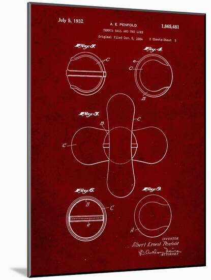 PP182- Burgundy Tennis Ball 1932 Patent Poster-Cole Borders-Mounted Giclee Print