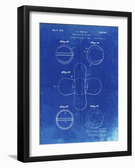 PP182- Faded Blueprint Tennis Ball 1932 Patent Poster-Cole Borders-Framed Giclee Print