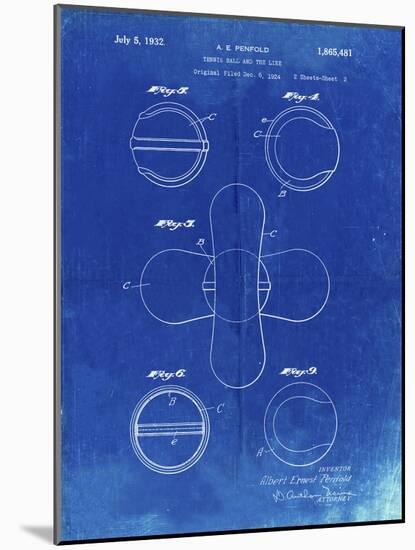 PP182- Faded Blueprint Tennis Ball 1932 Patent Poster-Cole Borders-Mounted Giclee Print