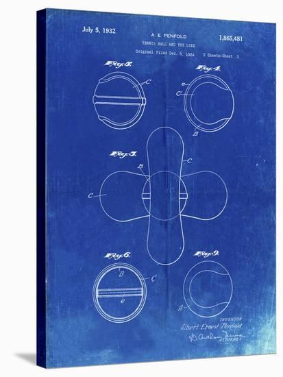 PP182- Faded Blueprint Tennis Ball 1932 Patent Poster-Cole Borders-Stretched Canvas