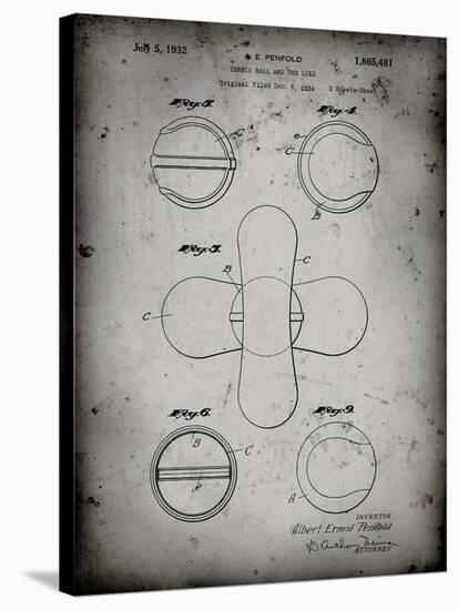 PP182- Faded Grey Tennis Ball 1932 Patent Poster-Cole Borders-Stretched Canvas