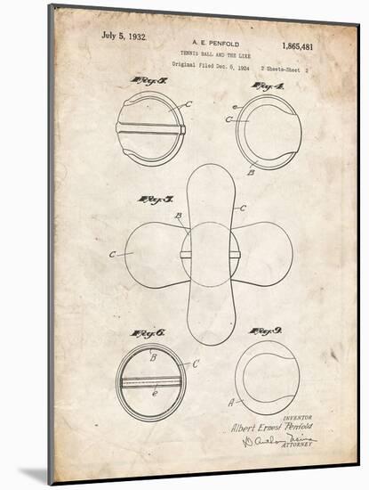 PP182- Vintage Parchment Tennis Ball 1932 Patent Poster-Cole Borders-Mounted Giclee Print