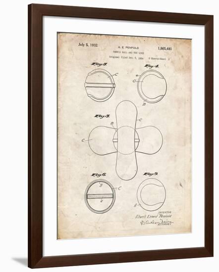 PP182- Vintage Parchment Tennis Ball 1932 Patent Poster-Cole Borders-Framed Giclee Print