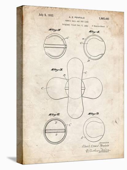 PP182- Vintage Parchment Tennis Ball 1932 Patent Poster-Cole Borders-Stretched Canvas