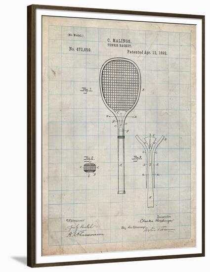 PP183- Antique Grid Parchment Tennis Racket 1892 Patent Poster-Cole Borders-Framed Premium Giclee Print