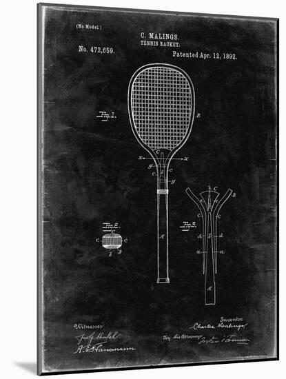 PP183- Black Grunge Tennis Racket 1892 Patent Poster-Cole Borders-Mounted Giclee Print