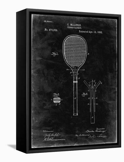 PP183- Black Grunge Tennis Racket 1892 Patent Poster-Cole Borders-Framed Stretched Canvas