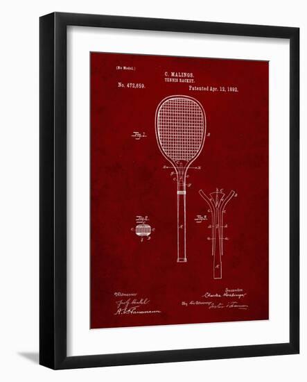 PP183- Burgundy Tennis Racket 1892 Patent Poster-Cole Borders-Framed Giclee Print