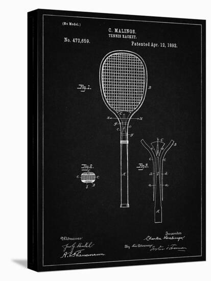 PP183- Vintage Black Tennis Racket 1892 Patent Poster-Cole Borders-Stretched Canvas