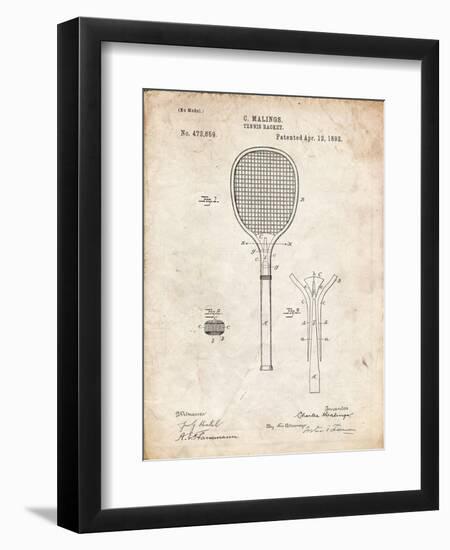 PP183- Vintage Parchment Tennis Racket 1892 Patent Poster-Cole Borders-Framed Giclee Print