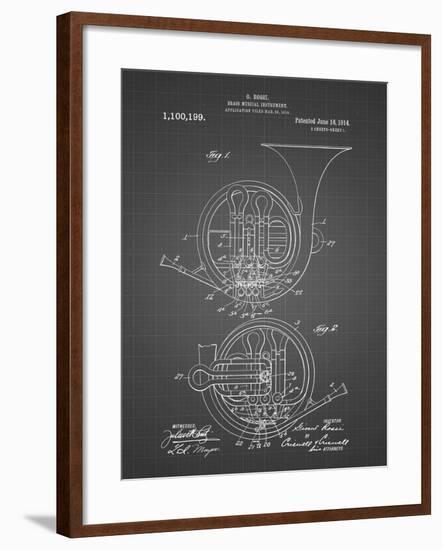 PP188- Black Grid French Horn 1914 Patent Poster-Cole Borders-Framed Giclee Print