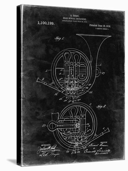 PP188- Black Grunge French Horn 1914 Patent Poster-Cole Borders-Stretched Canvas