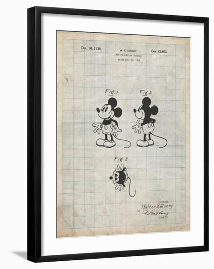 PP191- Antique Grid Parchment Mickey Mouse 1929 Patent Poster-Cole Borders-Framed Giclee Print