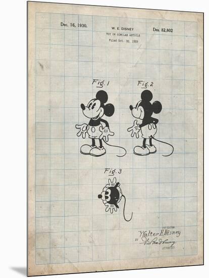 PP191- Antique Grid Parchment Mickey Mouse 1929 Patent Poster-Cole Borders-Mounted Giclee Print