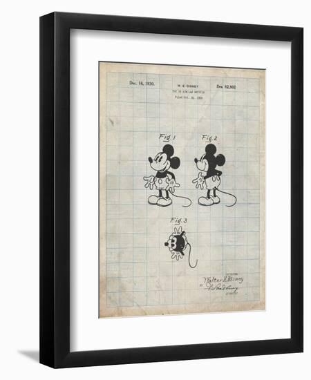 PP191- Antique Grid Parchment Mickey Mouse 1929 Patent Poster-Cole Borders-Framed Premium Giclee Print