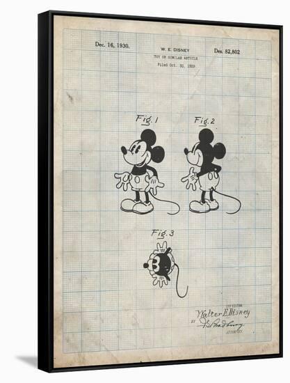 PP191- Antique Grid Parchment Mickey Mouse 1929 Patent Poster-Cole Borders-Framed Stretched Canvas