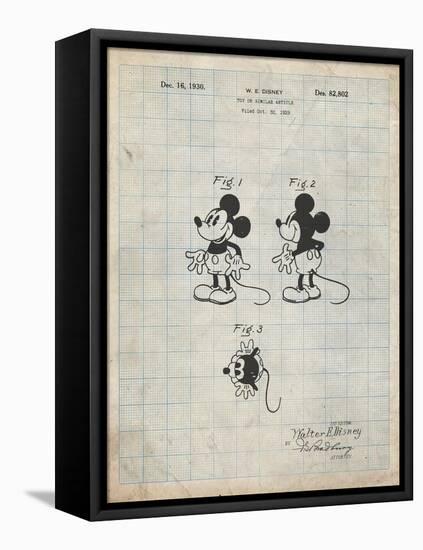 PP191- Antique Grid Parchment Mickey Mouse 1929 Patent Poster-Cole Borders-Framed Stretched Canvas