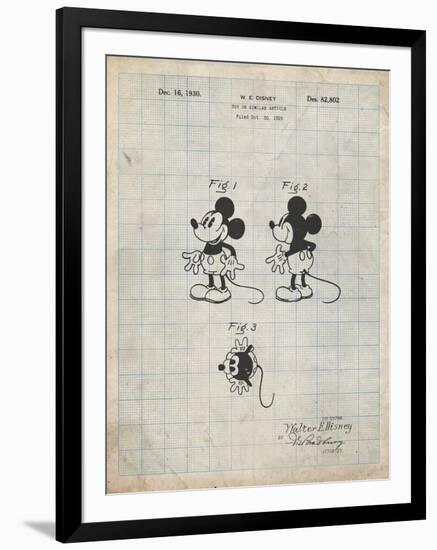 PP191- Antique Grid Parchment Mickey Mouse 1929 Patent Poster-Cole Borders-Framed Giclee Print