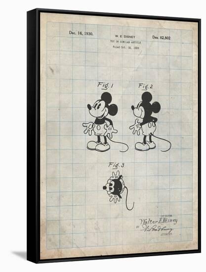 PP191- Antique Grid Parchment Mickey Mouse 1929 Patent Poster-Cole Borders-Framed Stretched Canvas