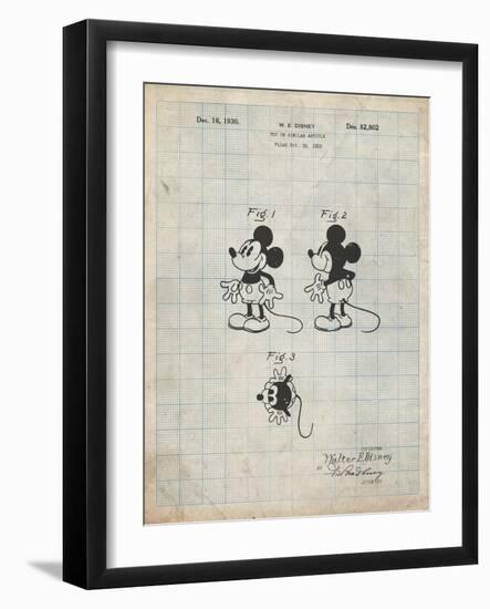 PP191- Antique Grid Parchment Mickey Mouse 1929 Patent Poster-Cole Borders-Framed Giclee Print