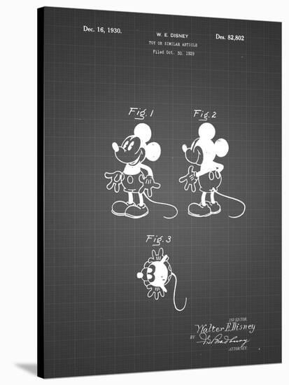 PP191- Black Grid Mickey Mouse 1929 Patent Poster-Cole Borders-Stretched Canvas