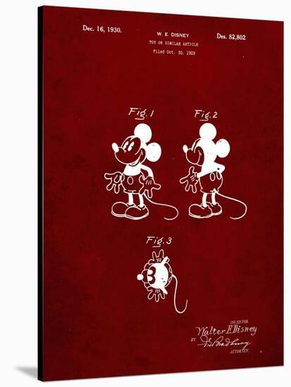 PP191- Burgundy Mickey Mouse 1929 Patent Poster-Cole Borders-Stretched Canvas