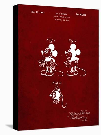 PP191- Burgundy Mickey Mouse 1929 Patent Poster-Cole Borders-Stretched Canvas