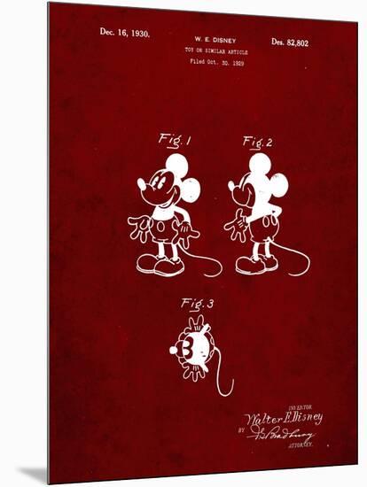 PP191- Burgundy Mickey Mouse 1929 Patent Poster-Cole Borders-Mounted Premium Giclee Print