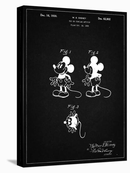 PP191- Vintage Black Mickey Mouse 1929 Patent Poster-Cole Borders-Stretched Canvas