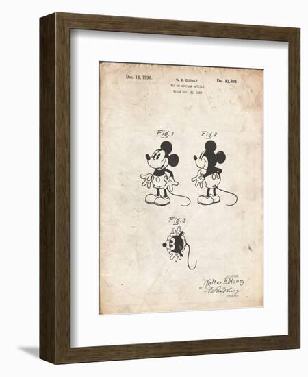 PP191- Vintage Parchment Mickey Mouse 1929 Patent Poster-Cole Borders-Framed Giclee Print