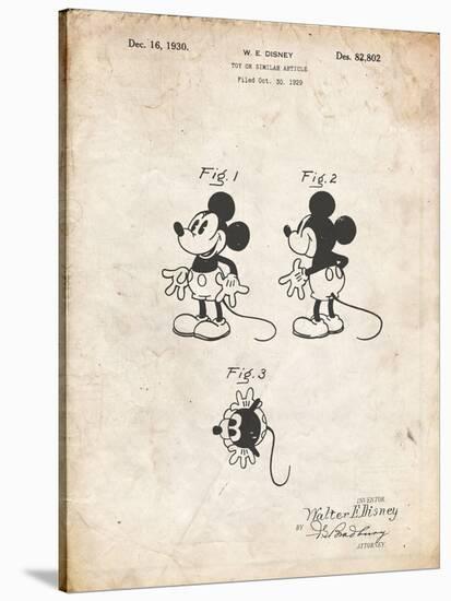 PP191- Vintage Parchment Mickey Mouse 1929 Patent Poster-Cole Borders-Stretched Canvas