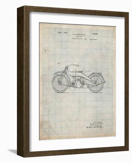 PP194- Antique Grid Parchment Harley Davidson Motorcycle 1919 Patent Poster-Cole Borders-Framed Giclee Print