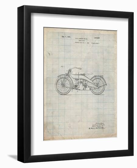 PP194- Antique Grid Parchment Harley Davidson Motorcycle 1919 Patent Poster-Cole Borders-Framed Premium Giclee Print