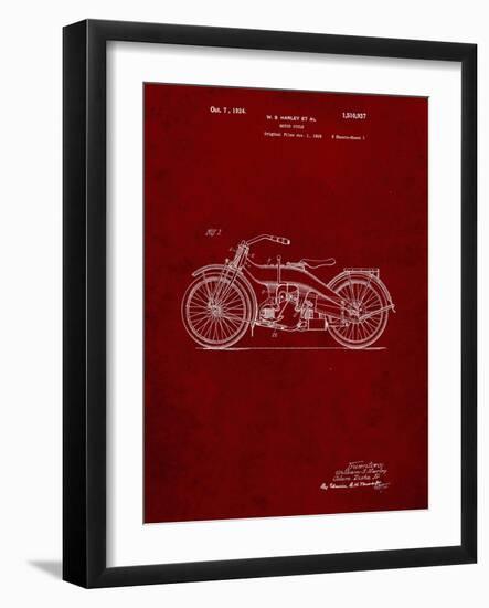 PP194- Burgundy Harley Davidson Motorcycle 1919 Patent Poster-Cole Borders-Framed Giclee Print