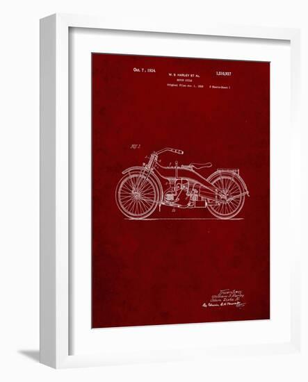 PP194- Burgundy Harley Davidson Motorcycle 1919 Patent Poster-Cole Borders-Framed Giclee Print