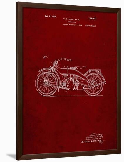 PP194- Burgundy Harley Davidson Motorcycle 1919 Patent Poster-Cole Borders-Framed Premium Giclee Print