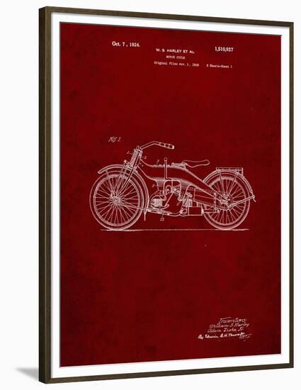 PP194- Burgundy Harley Davidson Motorcycle 1919 Patent Poster-Cole Borders-Framed Premium Giclee Print