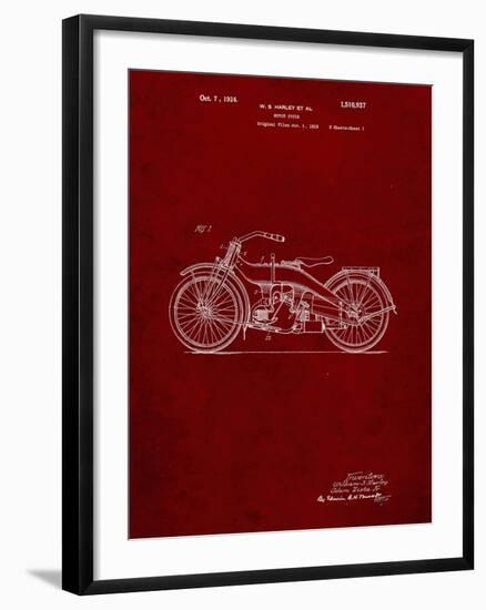 PP194- Burgundy Harley Davidson Motorcycle 1919 Patent Poster-Cole Borders-Framed Giclee Print